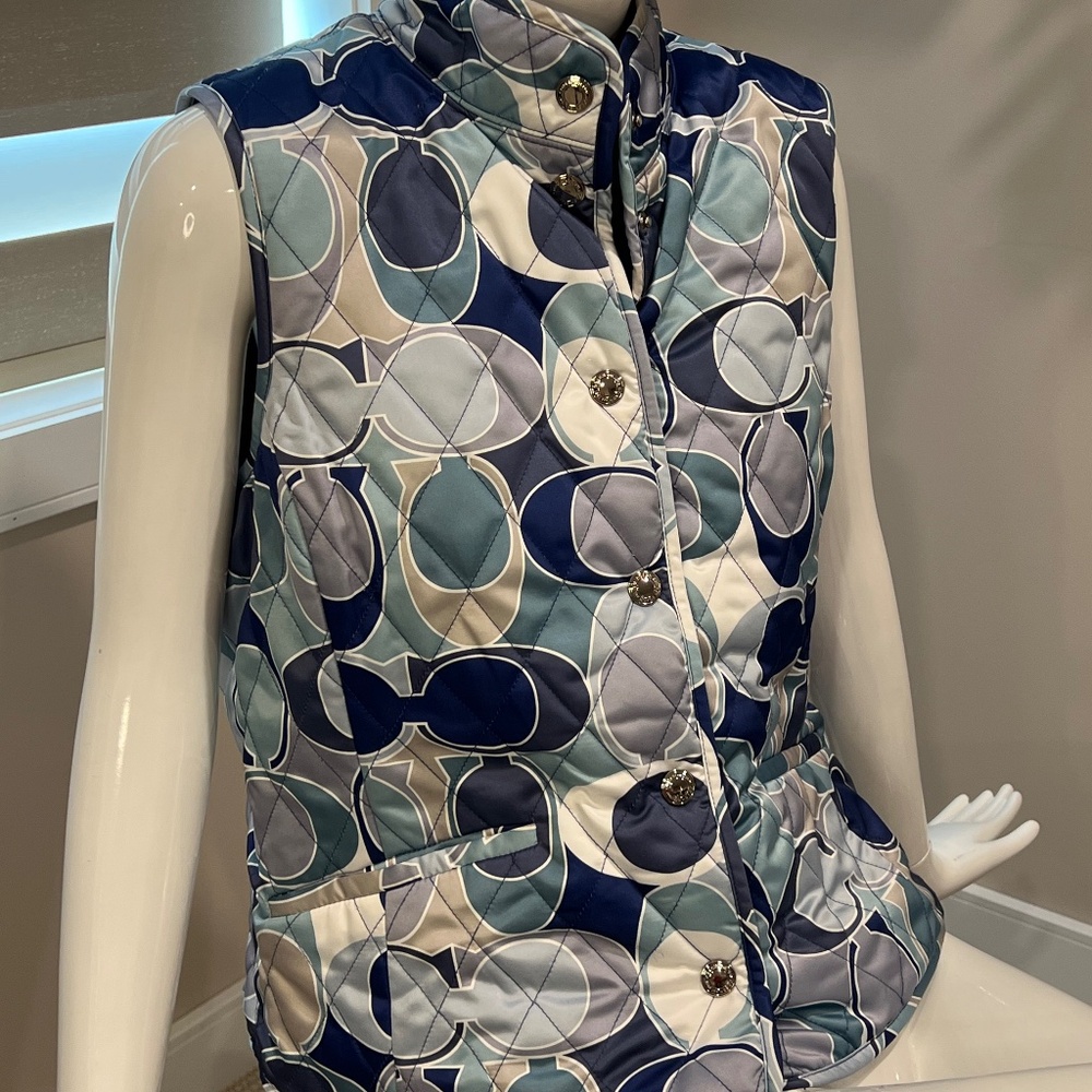 Coach Blue C’s REVERSIBLE quilted vest shirt top jacket size L Large ( 10 12 )
